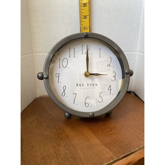 Rae Dunn Clock By Design Styles, Standing, Table, Desk, Gray Metal, Round 6” - Picture 4 of 9
